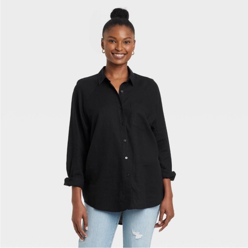 Target linen button down shirt black